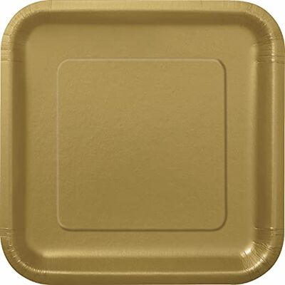 Unique Party- Assiettes en Carton Carrées Écologiques-18 cm-Couleur Or-Paquet de 16, 33240EU, Gold - Publicité Unique Party- Assiettes en Carton Carrées Écologiques-18 cm-Couleur Or-Paquet de 16, 33240EU, Gold - Publicité