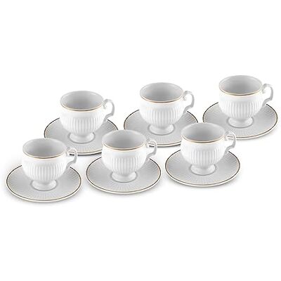 KARACA Lot de 6 tasses à expresso en porcelaine, 12 pièces, 100 ml, or blanc, design moderne - Publicité KARACA Lot de 6 tasses à expresso en porcelaine, 12 pièces, 100 ml, or blanc, design moderne - Publicité