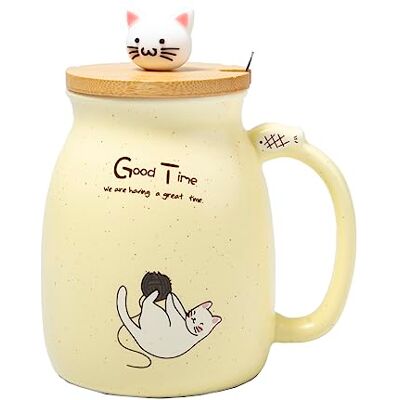 lachineuse TASSE CHAT KAWAII 450 ml Grande Tasse avec Couvercle et Cuillère Contenance Mug à Infusion, Thé, Café Tasse Japonaise Originale Kitty Mignon Couleur Jaune - Publicité lachineuse TASSE CHAT KAWAII 450 ml Grande Tasse avec Couvercle et Cuillère Contenance Mug à Infusion, Thé, Café Tasse Japonaise Originale Kitty Mignon Couleur Jaune - Publicité