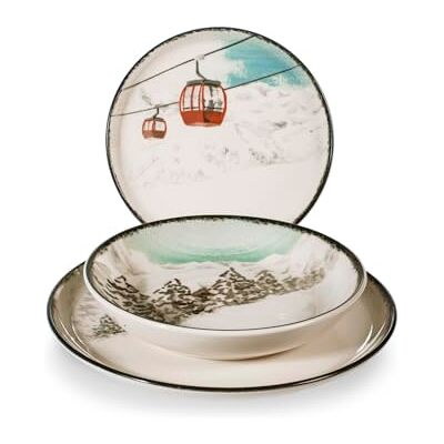 H&H Service de Table Noël 12 Pièces Winter Escape en Grès Assiettes Plates, Creuses et à Dessert Illustrations Vintage de Skieurs, Idéal pour Créer une Table Élégante et Moderne pour Noël - Publicité H&H Service de Table Noël 12 Pièces Winter Escape en Grès Assiettes Plates, Creuses et à Dessert Illustrations Vintage de Skieurs, Idéal pour Créer une Table Élégante et Moderne pour Noël - Publicité