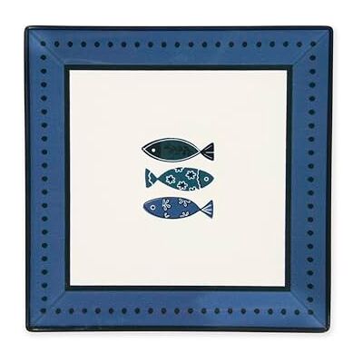 Excelsa Ocean Lot de 6 assiettes en céramique, 24 x 24 cm, motif poisson bleu, rectangulaire - Publicité Excelsa Ocean Lot de 6 assiettes en céramique, 24 x 24 cm, motif poisson bleu, rectangulaire - Publicité