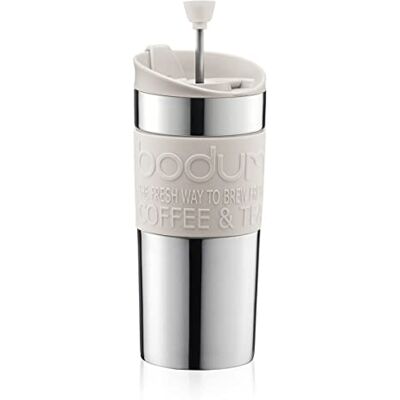 Bodum K11067-913 Travel Press Set Mug à Piston en Inox + Couvercle Extra 0,35 L Blanc Crème - Publicité Bodum K11067-913 Travel Press Set Mug à Piston en Inox + Couvercle Extra 0,35 L Blanc Crème - Publicité