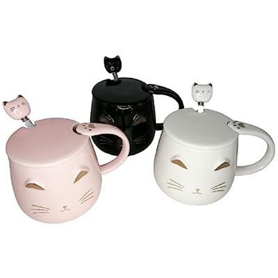 lachineuse Lot de 3 Tasses Chat Kawaii 450ml Mug Chat avec Couvercle & Cuillère Coloris Noir, Blanc & Rose en Céramique Mug à Infusion, Thé, Café Tasse Originale Idée Cadeau Japon Asie - Publicité lachineuse Lot de 3 Tasses Chat Kawaii 450ml Mug Chat avec Couvercle & Cuillère Coloris Noir, Blanc & Rose en Céramique Mug à Infusion, Thé, Café Tasse Originale Idée Cadeau Japon Asie - Publicité