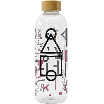 Stor Squid Game Grande Bouteille en Verre Réutilisable Jeu du Calamar Bouteille transportable 1030 ML Couvercle en Bambou - Publicité Stor Squid Game Grande Bouteille en Verre Réutilisable Jeu du Calamar Bouteille transportable 1030 ML Couvercle en Bambou - Publicité