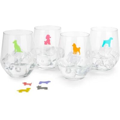 Balvi Marque-Verres Sticky Dogs Huit Marque-Verres en Forme de Chiens Silicone - Publicité Balvi Marque-Verres Sticky Dogs Huit Marque-Verres en Forme de Chiens Silicone - Publicité