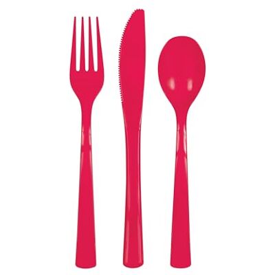 Unique 39484-Lot de Couverts en Plastique pour 6 Invités-Rouge-18 Pièces, 39484, Red - Publicité Unique 39484-Lot de Couverts en Plastique pour 6 Invités-Rouge-18 Pièces, 39484, Red - Publicité