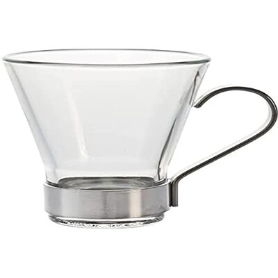 Bormioli Rocco 5165000 Lot de 6 tasses à café Ypsilon en verre avec poignée et base en acier inoxydable, 11 cl - Publicité Bormioli Rocco 5165000 Lot de 6 tasses à café Ypsilon en verre avec poignée et base en acier inoxydable, 11 cl - Publicité