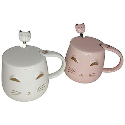 lachineuse Lot de 2 Tasses Chat Kawaii 450ml Mug Chat avec Couvercle & Cuillère Coloris Blanc & Rose en Céramique Mug à Infusion, Thé, Café Tasse Originale Japonaise Idée Cadeau Japon Asie - Publicité lachineuse Lot de 2 Tasses Chat Kawaii 450ml Mug Chat avec Couvercle & Cuillère Coloris Blanc & Rose en Céramique Mug à Infusion, Thé, Café Tasse Originale Japonaise Idée Cadeau Japon Asie - Publicité