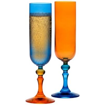 Krosno – Flûtes à champagne et prosecco colorées – 2 x 220 ml – Collection Bubble – Bleu et Orange – Cristal sans plomb – Peintes à la main - Publicité Krosno – Flûtes à champagne et prosecco colorées – 2 x 220 ml – Collection Bubble – Bleu et Orange – Cristal sans plomb – Peintes à la main - Publicité