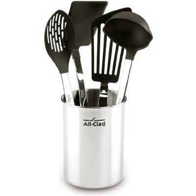 All-Clad Gadgets de cuisine spécialisés en acier inoxydable avec tête en nylon 4 pièces avec caddy outils de cuisine, hacks de cuisine argent - Publicité All-Clad Gadgets de cuisine spécialisés en acier inoxydable avec tête en nylon 4 pièces avec caddy outils de cuisine, hacks de cuisine argent - Publicité