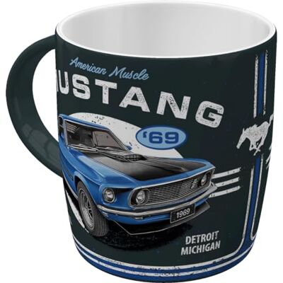 ART Tasse à café, 330 ml, Ford Mustang – 1969 Mach 1 Blue – Idée de cadeau pour fans de Ford, mug en céramique, design vintage - Publicité ART Tasse à café, 330 ml, Ford Mustang – 1969 Mach 1 Blue – Idée de cadeau pour fans de Ford, mug en céramique, design vintage - Publicité