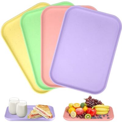 FORETOGO Lot de 4 plateaux rectangulaires en plastique réutilisables pour boissons, collations, fruits, desserts (rose, vert, violet, jaune) 24 x 17 cm - Publicité FORETOGO Lot de 4 plateaux rectangulaires en plastique réutilisables pour boissons, collations, fruits, desserts (rose, vert, violet, jaune) 24 x 17 cm - Publicité