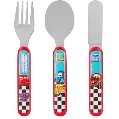 Disney Cars Ménagère 3 pièces pour enfants avec couteau, fourchette et cuillère en plastique ABC durable et acier inoxydable – Caractéristiques Lightening McQueen – Convient aux enfants de 36 mois et - Publicité Disney Cars Ménagère 3 pièces pour enfants avec couteau, fourchette et cuillère en plastique ABC durable et acier inoxydable – Caractéristiques Lightening McQueen – Convient aux enfants de 36 mois et - Publicité