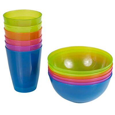 URBNLIVING Lot de 12 bols et tasses réutilisables en plastique pour petit-déjeuner, céréales et jus - Publicité URBNLIVING Lot de 12 bols et tasses réutilisables en plastique pour petit-déjeuner, céréales et jus - Publicité