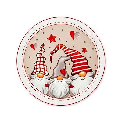 Excelsa Gnomo Assiettes Panettone ou Pizza, Lot de 6, 30,5 cm, porcelaine, décorations de Noël - Publicité Excelsa Gnomo Assiettes Panettone ou Pizza, Lot de 6, 30,5 cm, porcelaine, décorations de Noël - Publicité
