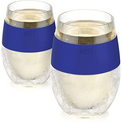 Host Lot de 2 verres réfrigérés isothermes à double paroi avec gel réfrigérant, verres à vin rouge et blanc, 25 cl, Bleu - Publicité Host Lot de 2 verres réfrigérés isothermes à double paroi avec gel réfrigérant, verres à vin rouge et blanc, 25 cl, Bleu - Publicité