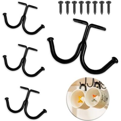 UBRAVE Tasse Rangement Crochets,Lot de 4 Crochets Sous Armoire en Métal, Tasses à Crochets sous Armoir, Mug Titulaire Pour Cuisine Salon Mugs, Verres à Bière,Ustensiles pour Cuisine,Tasse à café, Noir - Publicité UBRAVE Tasse Rangement Crochets,Lot de 4 Crochets Sous Armoire en Métal, Tasses à Crochets sous Armoir, Mug Titulaire Pour Cuisine Salon Mugs, Verres à Bière,Ustensiles pour Cuisine,Tasse à café, Noir - Publicité