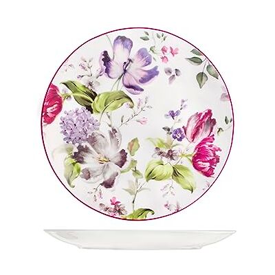 H&H Madam Set 12 Piatti Piani, Porcellana, Decoro Floreale, Bianco, 27cm - Publicité H&H Madam Set 12 Piatti Piani, Porcellana, Decoro Floreale, Bianco, 27cm - Publicité