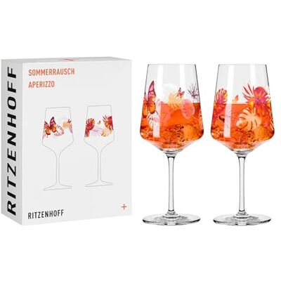 RITZENHOFF 2849001 Sommerrausch Lot de 2 verres à apéritif 500 ml Motif papillons Fabriqué en Allemagne, Orange/Rouge - Publicité RITZENHOFF 2849001 Sommerrausch Lot de 2 verres à apéritif 500 ml Motif papillons Fabriqué en Allemagne, Orange/Rouge - Publicité