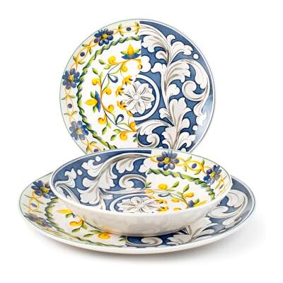 H&H Service de table 18 pièces en porcelaine – Ligne Faenza – Décoration méditerranéenne d'été – Assiettes élégantes pour 6 personnes – Lavables au lave-vaisselle et utilisables au micro-ondes - Publicité H&H Service de table 18 pièces en porcelaine – Ligne Faenza – Décoration méditerranéenne d'été – Assiettes élégantes pour 6 personnes – Lavables au lave-vaisselle et utilisables au micro-ondes - Publicité