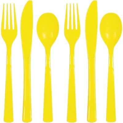 Unique Premier Stylz Lot de 24 couverts assortis en plastique Jaune fluo Couverts durables et réutilisables pour un usage quotidien et toutes les occasions - Publicité Unique Premier Stylz Lot de 24 couverts assortis en plastique Jaune fluo Couverts durables et réutilisables pour un usage quotidien et toutes les occasions - Publicité