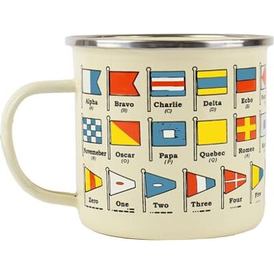 Gift Republic Tasse en émail avec drapeaux nautiques 500 ml Idée cadeau Motif nautique - Publicité Gift Republic Tasse en émail avec drapeaux nautiques 500 ml Idée cadeau Motif nautique - Publicité