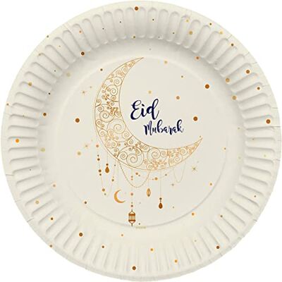 Folat 24907 Decoration Eid Mubarak Assiettes Etoile Lune Blanc Or 23 cm 8 pièces Décoration Ramadan Aid Moubarak - Publicité Folat 24907 Decoration Eid Mubarak Assiettes Etoile Lune Blanc Or 23 cm 8 pièces Décoration Ramadan Aid Moubarak - Publicité
