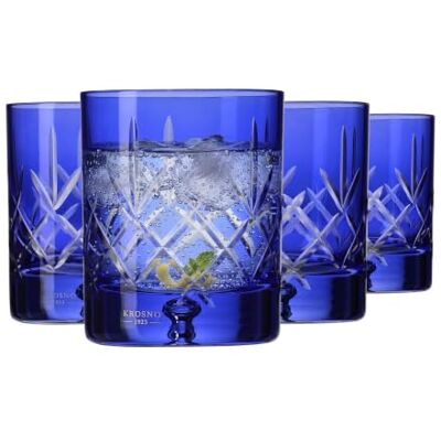 Krosno – Verres à Whisky, Bourbon et Scotch 250 ml, Lot de 4 – Collection Saga – Verre en Cristal – Faits à la Main – Bleus, Taillés – Idéal comme Cadeau, Blue - Publicité Krosno – Verres à Whisky, Bourbon et Scotch 250 ml, Lot de 4 – Collection Saga – Verre en Cristal – Faits à la Main – Bleus, Taillés – Idéal comme Cadeau, Blue - Publicité