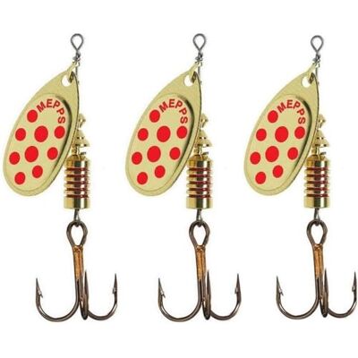 Lot de 3 cuillers Mepps Aglia Or Point Rouge Taille 1 - Publicité Lot de 3 cuillers Mepps Aglia Or Point Rouge Taille 1 - Publicité