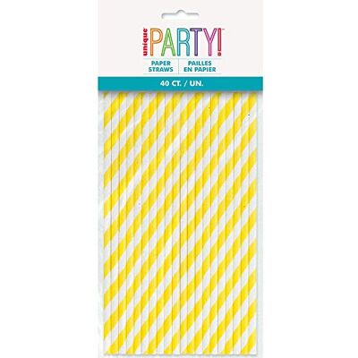 Unique Lot de 40 pailles en papier à rayures jaune fluo, 63706, Pack of 40 - Publicité Unique Lot de 40 pailles en papier à rayures jaune fluo, 63706, Pack of 40 - Publicité