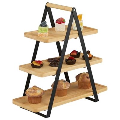 Relaxdays Plateau de Service, présentoir 3 Niveaux, Bambou, métal, gâteaux, Muffins, HLP 42 x 41 x 16,5 cm, Naturel/Noir - Publicité Relaxdays Plateau de Service, présentoir 3 Niveaux, Bambou, métal, gâteaux, Muffins, HLP 42 x 41 x 16,5 cm, Naturel/Noir - Publicité