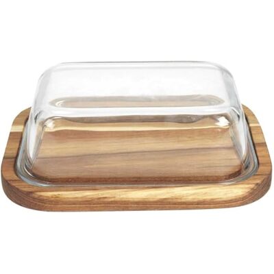 HOME DECO FACTORY KA0096 Beurrier Verre et Acacia, Design Élégant et Pratique, Service de Table, Résistant à l'Humidité, 19x14 cm, Transparent et Marron - Publicité HOME DECO FACTORY KA0096 Beurrier Verre et Acacia, Design Élégant et Pratique, Service de Table, Résistant à l'Humidité, 19x14 cm, Transparent et Marron - Publicité