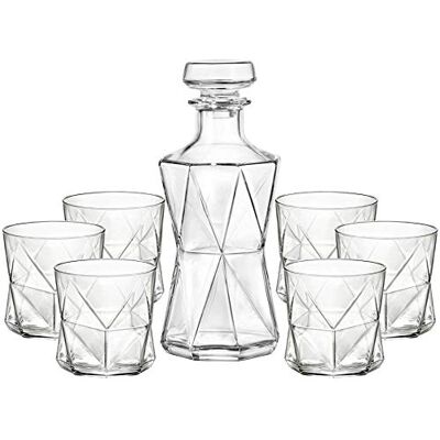 Bormioli Rocco Cassiopea Ensemble carafe à décanter et 6 verres en verre pour spiritueux - Publicité Bormioli Rocco Cassiopea Ensemble carafe à décanter et 6 verres en verre pour spiritueux - Publicité