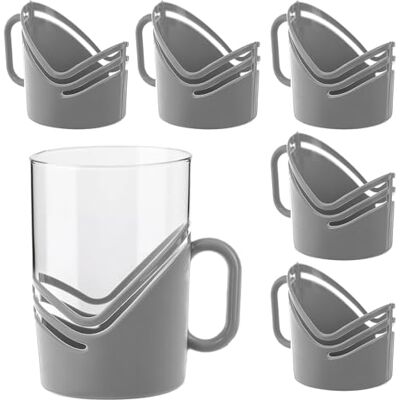 KADAX Lot de 6 porte-verres à thé avec anses, en plastique résistant à la chaleur, pour verres à thé et verres à café, idéaux pour les boissons chaudes comme le thé et le café, gris clair - Publicité KADAX Lot de 6 porte-verres à thé avec anses, en plastique résistant à la chaleur, pour verres à thé et verres à café, idéaux pour les boissons chaudes comme le thé et le café, gris clair - Publicité