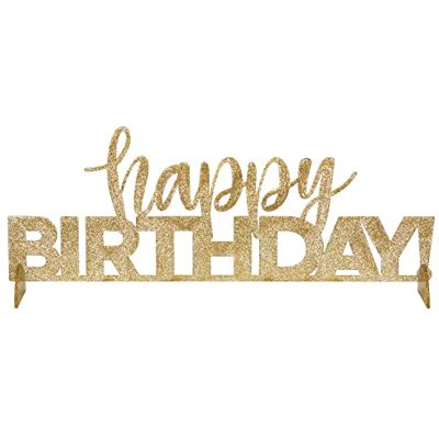 Unique 23957 Centre de Table en Acrylique "Happy Birthday" Transparent avec des Taches de Feuille d'Or 1 Pièce (Lot de 1) - Publicité Unique 23957 Centre de Table en Acrylique "Happy Birthday" Transparent avec des Taches de Feuille d'Or 1 Pièce (Lot de 1) - Publicité