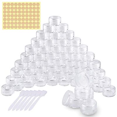 MELLIEX 60 pièces Pots Cosmétiques Vide en Plastique Clair De Voyage Conteneurs Cosmétiques avec Mini Spatule pour Maquillage, Crème, Baume à lèvres, pot Échantillon (5g / 5ml, Transparente) - Publicité MELLIEX 60 pièces Pots Cosmétiques Vide en Plastique Clair De Voyage Conteneurs Cosmétiques avec Mini Spatule pour Maquillage, Crème, Baume à lèvres, pot Échantillon (5g / 5ml, Transparente) - Publicité
