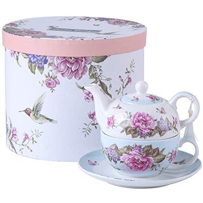 London Boutique Ensemble de théière, tasse et soucoupe en porcelaine pour une personne à motif floral boîte cadeau - Publicité London Boutique Ensemble de théière, tasse et soucoupe en porcelaine pour une personne à motif floral boîte cadeau - Publicité