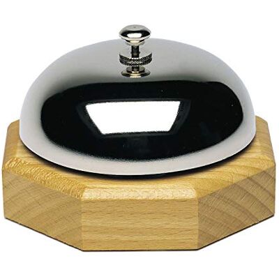 Westmark Clochette de Table/ Cloche de Réception, ø 9,1 cm, Sonorité claire, bois/acier (chromé brillant), argenté/marron clair, 63202230 - Publicité Westmark Clochette de Table/ Cloche de Réception, ø 9,1 cm, Sonorité claire, bois/acier (chromé brillant), argenté/marron clair, 63202230 - Publicité