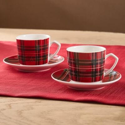 KARACA Ekose V2 Lot de 4 tasses à café et soucoupes en porcelaine anglaise 80 ml Rouge/noir - Publicité KARACA Ekose V2 Lot de 4 tasses à café et soucoupes en porcelaine anglaise 80 ml Rouge/noir - Publicité