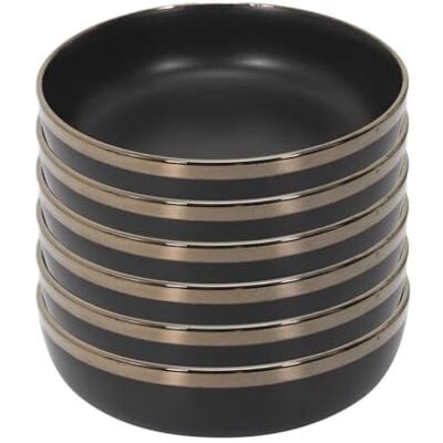 AltoBuy Set de 6 Assiettes Creuses Noires en céramique avec liseré doré (Ø18cm) - Publicité AltoBuy Set de 6 Assiettes Creuses Noires en céramique avec liseré doré (Ø18cm) - Publicité
