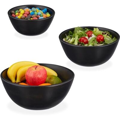 Relaxdays Saladier, Lot de 3, Bois de manguier, diamètre de 18, 23 et 28 cm, Bol pour Salade, Snacks, Fruits, Noir - Publicité Relaxdays Saladier, Lot de 3, Bois de manguier, diamètre de 18, 23 et 28 cm, Bol pour Salade, Snacks, Fruits, Noir - Publicité