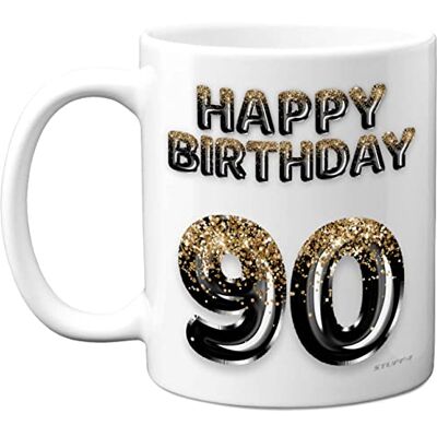 Stuff4 Tasse à café en céramique pour 90e anniversaire pour homme – Ballons noirs et dorés à paillettes – Tasse d'anniversaire pour papa de 90 ans, grand-père, oncle, cousin, grand-père, 325 ml, passe au - Publicité Stuff4 Tasse à café en céramique pour 90e anniversaire pour homme – Ballons noirs et dorés à paillettes – Tasse d'anniversaire pour papa de 90 ans, grand-père, oncle, cousin, grand-père, 325 ml, passe au - Publicité