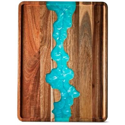 Comfify Plateau en bois d'acacia avec accents en résine bleue, 40,6 cm – Plateau de service décoratif pour petit déjeuner au lit, déjeuner, dîner, collations, patio, ottoman, table basse, centre de table – - Publicité Comfify Plateau en bois d'acacia avec accents en résine bleue, 40,6 cm – Plateau de service décoratif pour petit déjeuner au lit, déjeuner, dîner, collations, patio, ottoman, table basse, centre de table – - Publicité