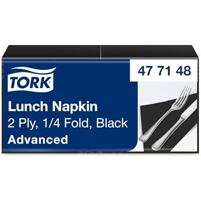 Tork Serviette Lunch noire, 1/4 plier, 2 pli, 200 serviettes, 16.4cm x 16.3cm chaque, 477148 - Publicité Tork Serviette Lunch noire, 1/4 plier, 2 pli, 200 serviettes, 16.4cm x 16.3cm chaque, 477148 - Publicité