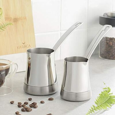 KARACA Win Lot de 2 carafes à café avec poignée pour la préparation du moka turc, compatible avec les plaques à induction, convient pour la cuisson du café turc - Publicité KARACA Win Lot de 2 carafes à café avec poignée pour la préparation du moka turc, compatible avec les plaques à induction, convient pour la cuisson du café turc - Publicité