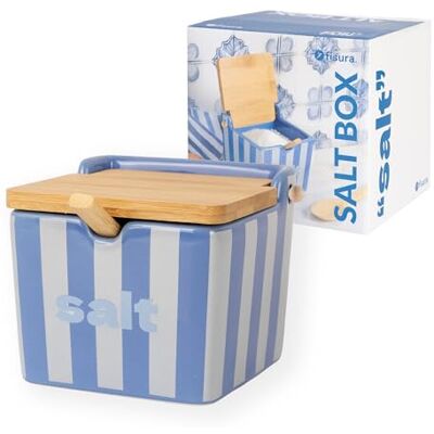 fisura. Fisura – Salière originale bleue avec couvercle “salt”. Grand pot carré en céramique avec couvercle en bois et cuillère. Pour sel, sucre ou épices. 10 x 10 x 9 cm. Publicité fisura. Fisura – Salière originale bleue avec couvercle “salt”. Grand pot carré en céramique avec couvercle en bois et cuillère. Pour sel, sucre ou épices. 10 x 10 x 9 cm. Publicité