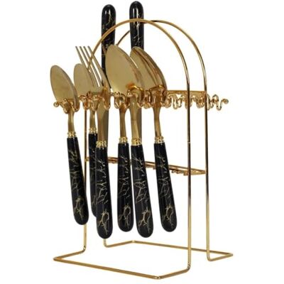 AltoBuy Ménagère 24 pièces en INOX doré Manches Noirs en Plastique et Support Assorti - Publicité AltoBuy Ménagère 24 pièces en INOX doré Manches Noirs en Plastique et Support Assorti - Publicité