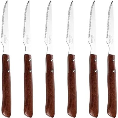 LACOR 38240 Set de couteaux à steak, acier inoxydable, manche ergonomique en bois, jeu de 6 couteaux micro-dentelés, prise en main confortable et sûre, 10,5 cm - Publicité LACOR 38240 Set de couteaux à steak, acier inoxydable, manche ergonomique en bois, jeu de 6 couteaux micro-dentelés, prise en main confortable et sûre, 10,5 cm - Publicité