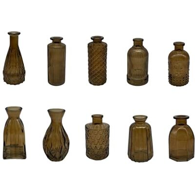 Relaxdays Vases, Lot de 10, texturés, Vintage, Verre, H : 10-14,7 cm, Petites vases déco, Marron - Publicité Relaxdays Vases, Lot de 10, texturés, Vintage, Verre, H : 10-14,7 cm, Petites vases déco, Marron - Publicité