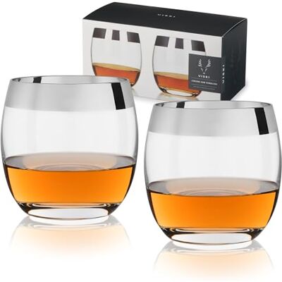 Viski Irving Lot de 2 verres Lowball en cristal transparent de qualité supérieure sans plomb avec bord chromé Verre à cocktail élégant 266 ml - Publicité Viski Irving Lot de 2 verres Lowball en cristal transparent de qualité supérieure sans plomb avec bord chromé Verre à cocktail élégant 266 ml - Publicité